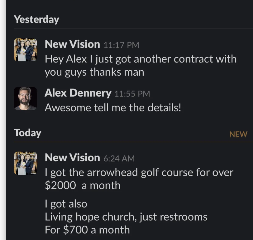 Golf course + church added — $2,000/month and $700/month accounts added back to back.